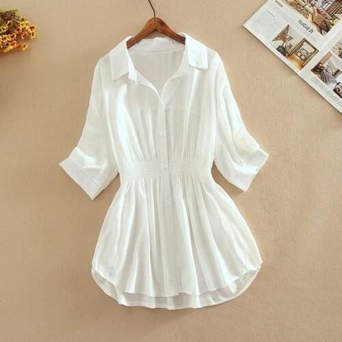 Chiffon Women White Shirts Summer New 2021 Turn-Down Colalr Slim Elegant Office Lady Outwear Tops