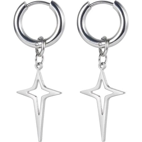 2021 Fashion Cross Star Hoop Earrings For Men Women Teens Minimalism Korean Stainless Steel Geometry Jewelry Earrings Wholesale