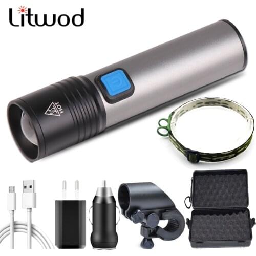 XM-L T6 LED Flashlight Built-in USB Rechargeable Battery Flashlight Zoom Aluminum Flashlight Waterproof Lantern Camping Light