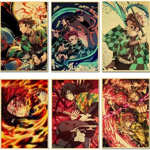Vintage Posters Demon Slayer Kimetsu no Yaiba Anime Poster Wall Art Retro Poster Decoration for Living Room/Bar/ Home Decor