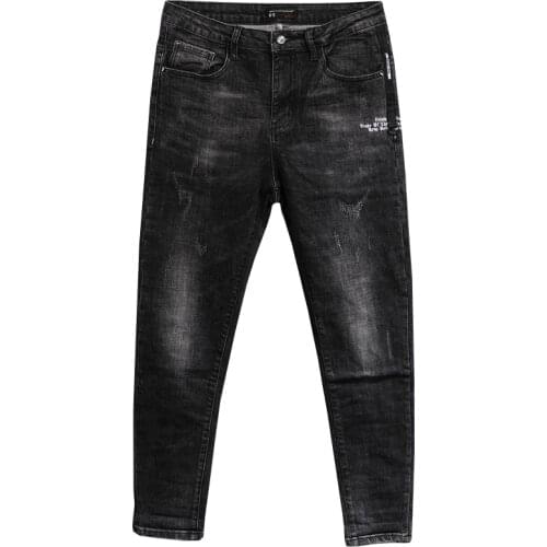 Fashion Streetwear Black Color Elastic Slim Fit Ripped Jeans Men Denim Pencil Pants Korean Style Hip Hop Jeans Homme 2021 New