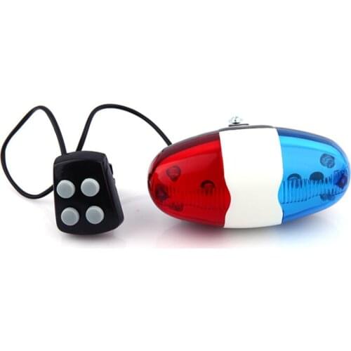 Bicycle Police Light Electric Horn Plastic Bike Cycling Bell Call Multi-function Waterproof Siren 4 Sounds 6 LED