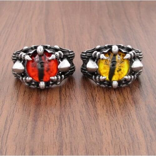 Punk 316L Stainless Steel Demon Skull Vintage Ring Red Yellow color Cat Eye Rock Evil Biker Rings Jewelry