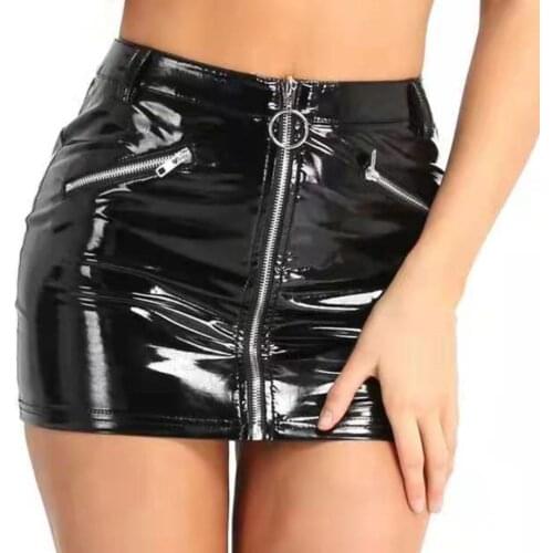 Female Erotic Porn Opening Crotch Bag Hip Skirt Glossy Shaping Latex Waist Mini Skirt Women Sexy Wetlook Leather Sheath Dress
