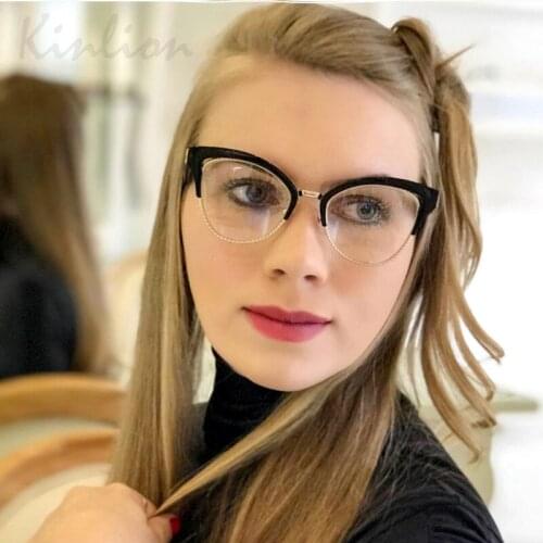 Woman Cat Eye Glasses Frame Retro Semi Rimless Big Frame Glasses Women Transparent Lens Armacao De Oculos De Grau Feminino 2020