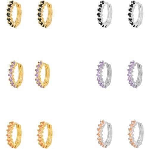 CANNER Real 925 Sterling Silver Earrings For Women Fashion Earrings Hoops Purple/Orange/Black Mini Zircon Jewelry Pendientes