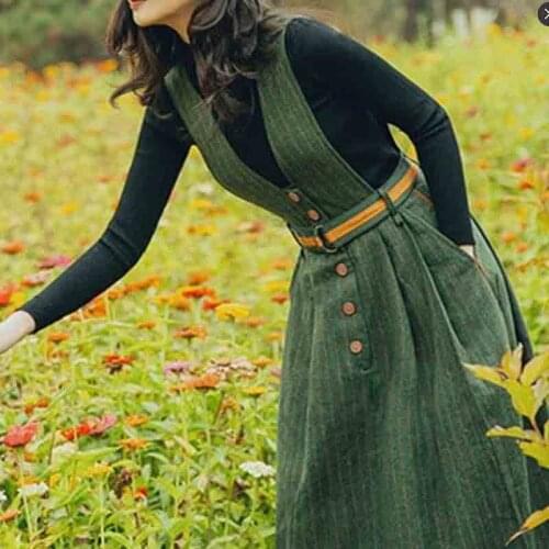 2Piece Set Women Fall Winter Sweater Jumpsuit Dress Suspender Strap Two Piece Suit Fashion Elegant French Style Teens Student