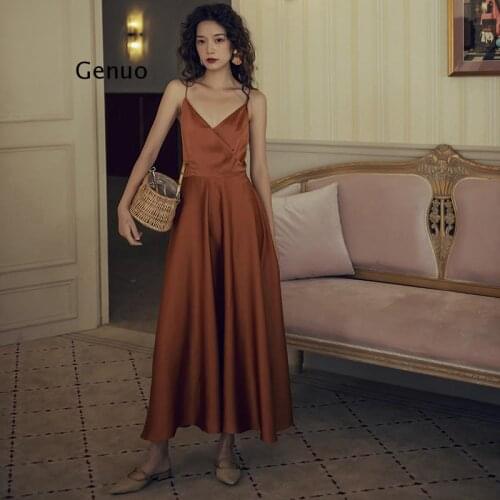 New 2021 Women Spring Summer Sundress Strap Beach Holiday Strapless Backless Sexy Satin Solid Vintage Dress
