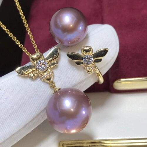 D307 Fine Jewelry 18K Gold 10-13mm Natural Fresh Water Purple Pearls Females Jewelry Sets for Women FIne Jewelry Sets
