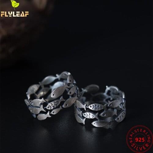 Retro Thai Silver School Of Fish Ring For Women 925 Sterling Silver Chinese Retro Style Handmade Female Vintage Jewelry