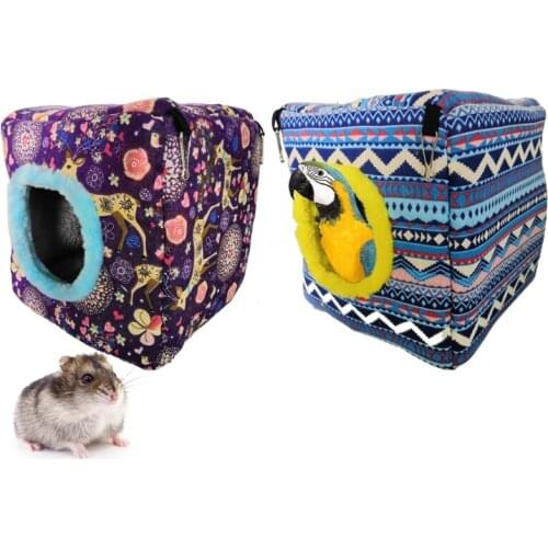 Pet Bird Parrot Winter Warm Plush Hammock Sika Deer Blue Wave Hanging Nest Parrot House Sleeping Bed Bird Cage Hideaway Cave Hut