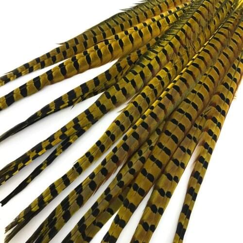 100PCS Ringneck Pheasant Tail Feathers for Crafts 50-55CM Yellow Colored Long Natural Pheasant Feathers Party Plume Decoration