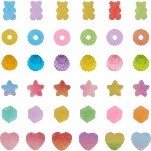 144Pcs Heart Star Donut Cube Bear Pudding Resin Cabochons for DIYJewelry Handmade Scrapbooking Embellishment Decoration