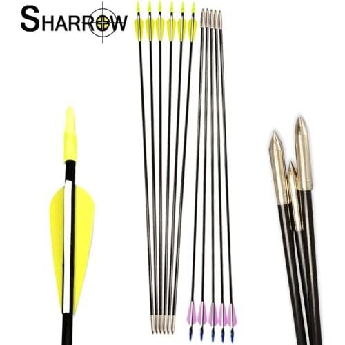 15pcs OD 6mm Archery Fiberglass Arrow 31.5inch with Yellow/Purple Color for Recurve Compound Bow Shooting Hunting Accessories