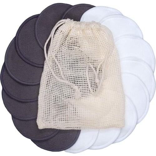 16Pcs Reusable Facial Cleaning Bamboo Fiber Cotton Round Makeup Remover Pads Washable Round Puff Pads with Mesh Bag