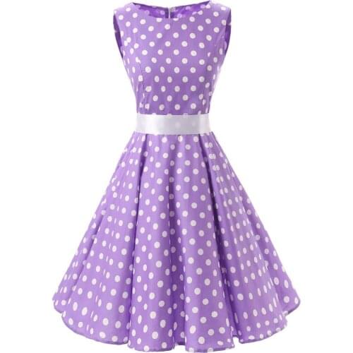 2021 Elegant Black Purple Dress Cotton Women Summer Clothing Swing Polka Dot Elegant 50s Swing Vintage Dresses VD0067