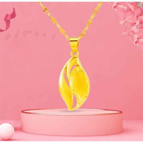 24K gold color Water droplets Necklace Sandblasting the leaves Pendant Necklaces for Women Golden Chain wedding vintage Jewelry