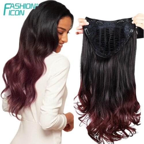 25 Inch Wavy 3/4 Half Wig Long Synthetic Hair Extensions Ombre Blonde 210g Capless Wigs Hair Clips Extension By Fashion Icon