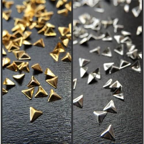 Free Shipping 250Pcs Punk Rivet Golden Silver MINI triangle shape Metal Nail Art Metallic Studs in 3mm size