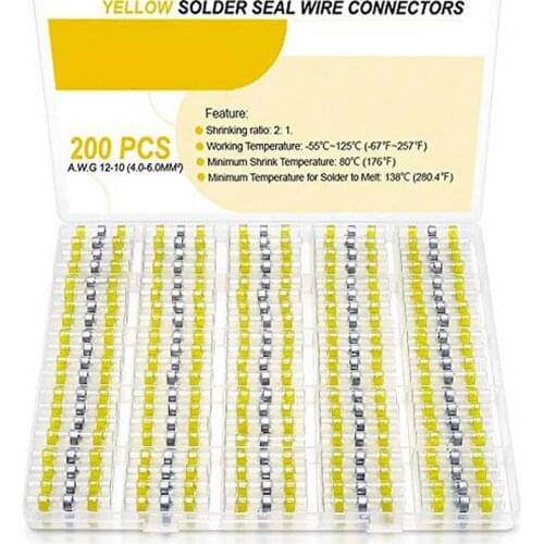 30/200pcs Waterproof Insulation Heat Shrink Butt Wire Connectors 2-10AWG Solder Seal Terminal Electrical Crimp Cable Terminals