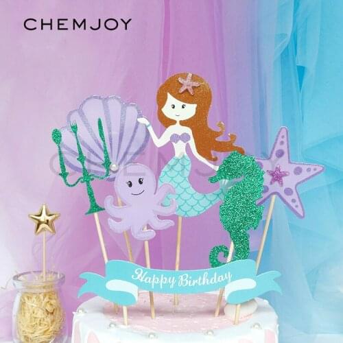 Mermaid Cake Toppers Picks Shell Mermaid Cake Toppers Under The Sea Party Mermaid Glitter Cake Topper Mermaid Party Decor 7Pcs
