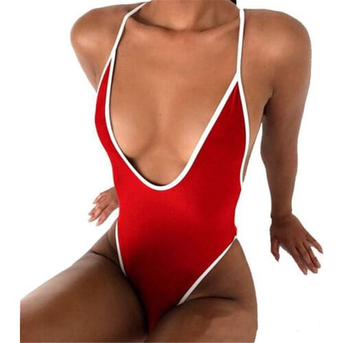 Bikini 2019 Sexy Hanging neck String Edge Lotion Open back Siamese girl Beach swimwear women one piece swimsuit women monokini