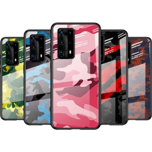 Tempered Glass Cover Camouflage Army For Huawei P40 P30 P20 P10 Pro Plus Lite 5G 2019 Shockproof Shell Phone Case