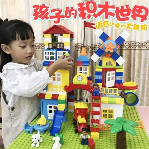 DIY Colorful City House Roof Big Particle Building Blocks Castle Educational Toy For Children Compatible LegoINGlys duplo slide