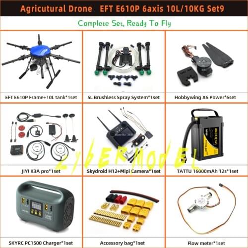 EFT E610S upgrade E610P 10L 10kg agricultural spray drone frame six axis 12S brushless water pump Hobbywing X6 power system kit