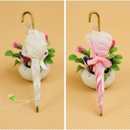 G05-X123 children baby gift Toy 1:12 Dollhouse mini Furniture Miniature Princess Umbrella white pink color 1pcs