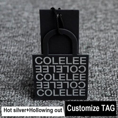 Hot Silver+Hollowing out+screen print kraft paper white cardboard clothing trademark customized production Factory direct sales