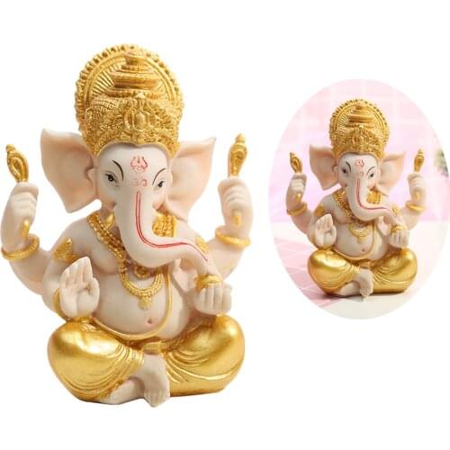 Hindu Elephant God Figurine Luck and Wealth Art Sculpture Home Ornament