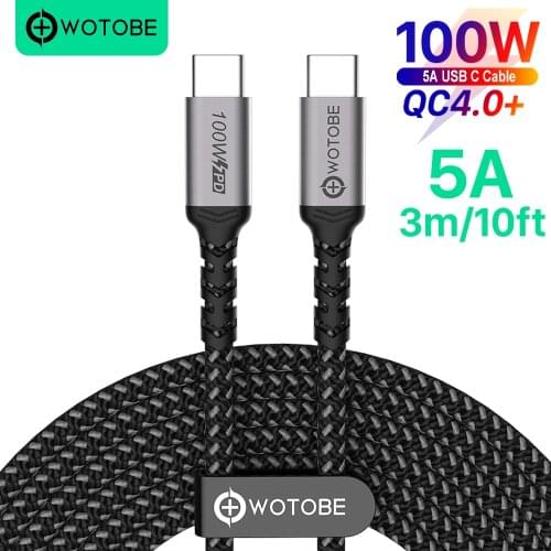 USB C Cable , WOTOBE Long 10ft USB Type-C 5A E Mark 100W PD Fast Charging Nylon Braided Cord for MacBook Pro iPad Samsung Laptop