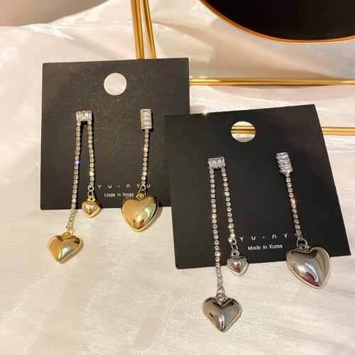 Korean Personality Asymmetric Metal Heart Pendant Earrings For Women Party Jewelry Fashion Long Pendientes Brincos Wholesale