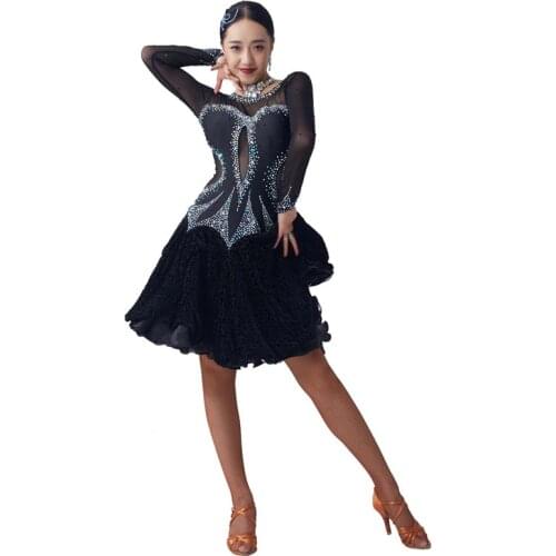 L-2053 Sexy gorgeous new national standard Latin dance costumes competition black Latin dance dress customization for adults