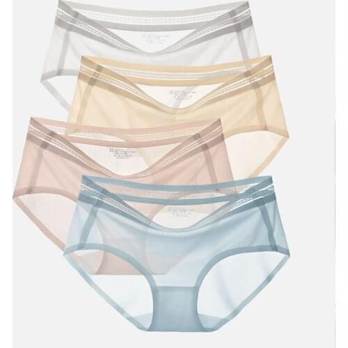 Summer Ice Silk Seamless Underwear Womens Panties Cotton Crotch Girl Triangle Shorts Ultra-Thin & Breathable Lingerie