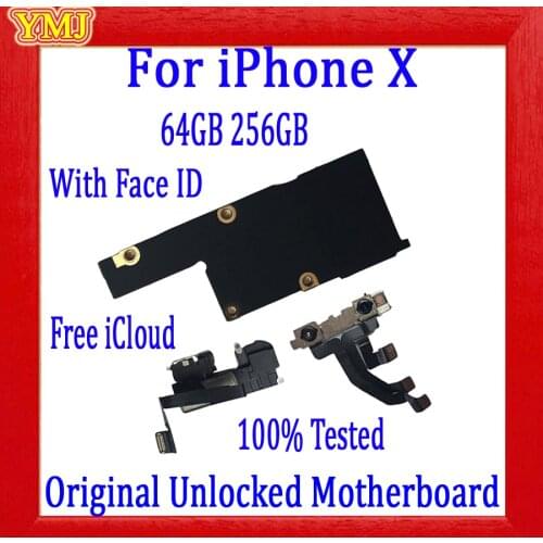 64GB 256GB for iPhone x motherboard With/No face ID, 100% original unlocked for iphone x Logic board Free icloud Good working