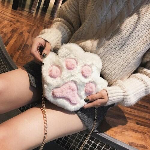 Cute Fur Claw Small Bag Women Shoulder Hobo Bag Zipper Chain Tote Crossbody Bag for Girls Handbag
