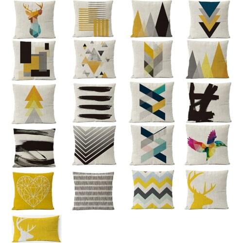 Nordic Yellow Black Geometric Deer Pillow Cushion Cover Home Decorative Throw Pillows Linen Pillow Case sofa pillow