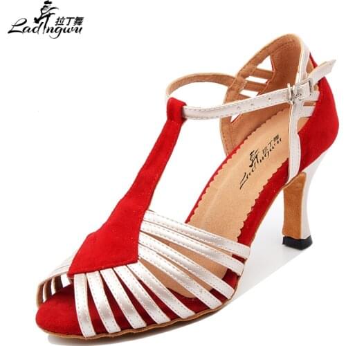 Ladingwu 2018 New PU and Flannel Womens High Heel sandalias de baile Dance Shoe Latin Woman Salsa Black/Blue/Red Shoes Women