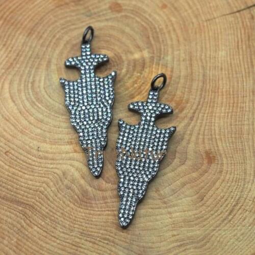 Wholesale Gun Black Arrowhead Pendants Micro Zircon Pave Arrowhead Charms In 48*18 mm PM5691