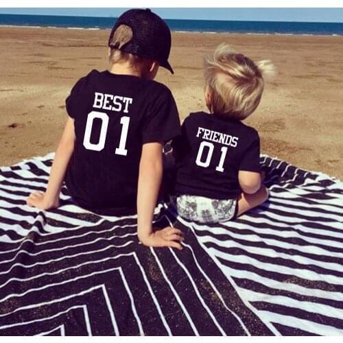 Best Friend Casual Kids T-shirt Family Matching Outfits T-Shirts Short Sleeve Back Print Children Bff Tshirt Brothers Tops Tee