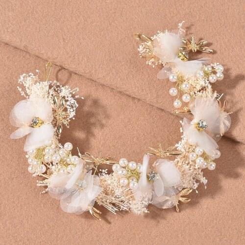 Fashion Bridal Wedding Flower Crown Dragonfly Pearl Headband Hairbands Hair Band Tiara Headpiece Hair Accessories Hair Jewelry
