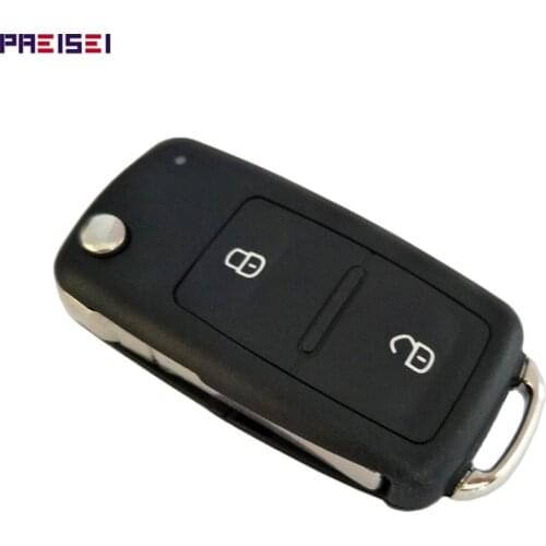 PREISEI New 2 Buttons Car Key For VW Flip Remote Key Case Fob Replacements With LED Light on Top