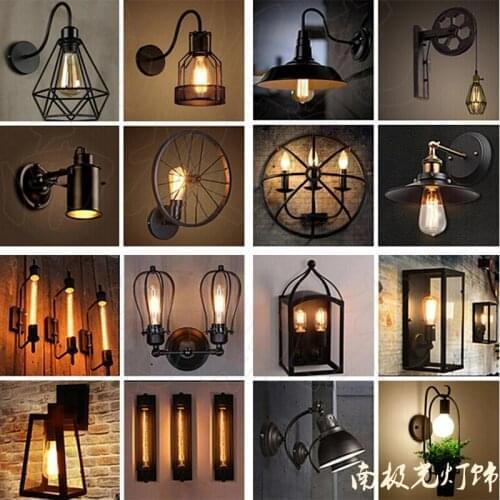 Industrial vintage wall light bra iron loft lamps bedroom corridor bar aisle warehouse restaurant pub cafe wall lamp wall sconce