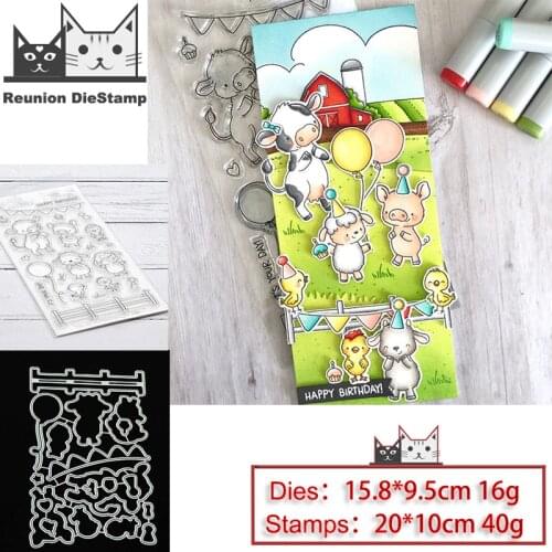 Reunion Pig Cow Sheep Balloon Clear Stamps and Metal Cutting Dies DIY Scrapbooking Paper Photo Album Crafts Seal Punch Stencils