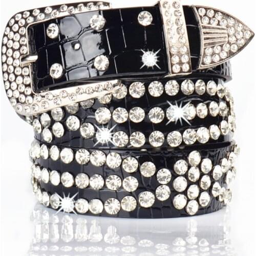 Fashion rhinestone genuine leather belts for women Luxury Pin buckle belt woman Quality second layer cow skin strap width 3.3 cm