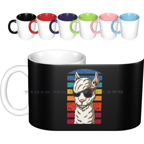 Retro Llama With Sunglasses Funny Alpaca Animal Lover Ceramic Mugs Coffee Cups Milk Tea Mug Retro Vintage Llama Alpaca Animal