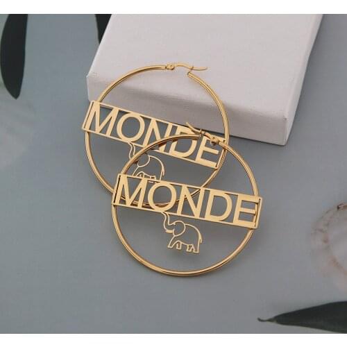 Custom Name Hoop Earrings Personalized Gold Color Stainless Steel For Elephant Earrings Women Letter Nameplate Circle Jewelry