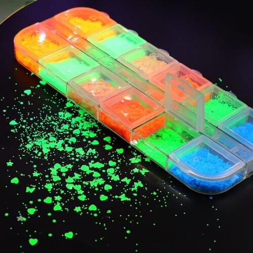 Luminous Butterfly Heart Star Various Shapes Nail Art Sequins Glow In The Dark Neon Nail Glitter Flakes DIY Manicure Decorations